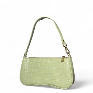 Chic Crocodile-Embossed Light Green Shoulder Bag